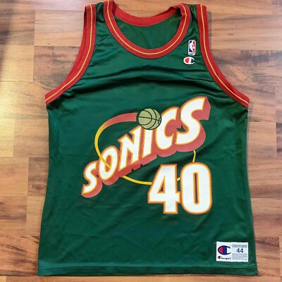 チャンピオン製　シアトルソニックス Shawn Kemp 44ジャージー SHAWN KEMP Champion SEATTLE SUPERSONICS Jersey 44 NBA Schrempf