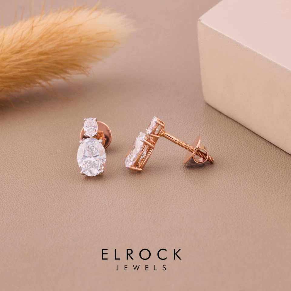 1.79 CT Oval Cut Lab Grown Diamond Stud Women's Drop Earrings 14k Rose Gold - Image 4 of 4