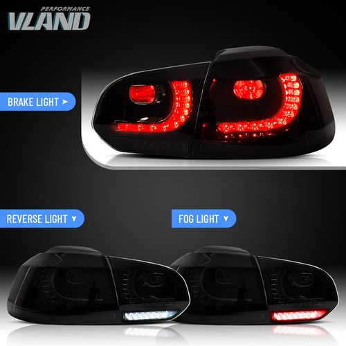 VLAND Smoked LED Tail Lights for 2010-2014 GOLF 6 MK6 w/ Sequential Turn Signal - Picture 6 of 16