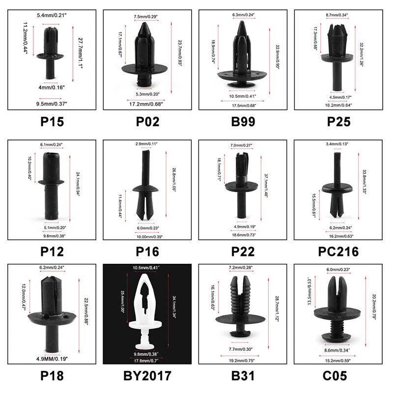 350x Clips Carrocería de Coche Nylon Pasador Remache Borde Sujetador Destornillador Kits Foto 3 de 4