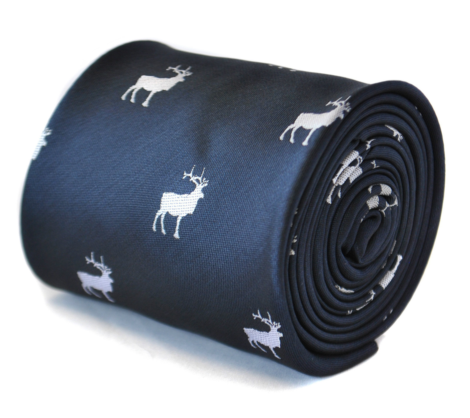 Frederick Thomas Designer Mens Tie - Dark Navy Blue - Embroidered Deer Stag