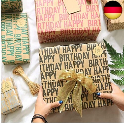 Kraft Geschenkpapier Geburtstag, Recycling-Geschenkpapier, 12 Blatt 70 * 50 cm - Bild 7 von 9