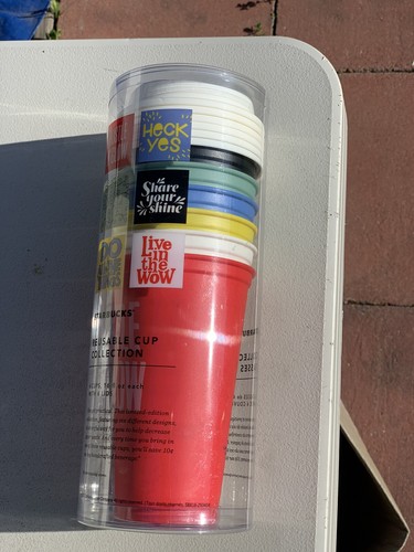 Starbucks Cup Collection Set of 6 Reusable 2017 Designs Colors w/Lids 16 oz NEW - Picture 4 of 4