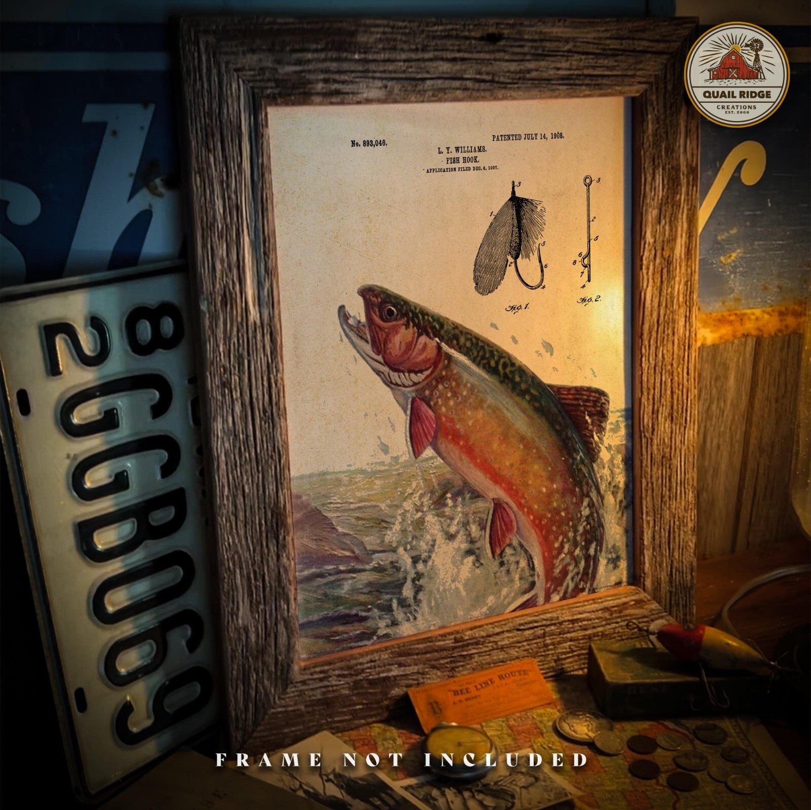 Vintage Fly Fishing Lures Patent Art Print Brook Trout Fish Cabin Wall Decor 