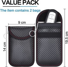 2 x Car Key Signal Blocker Faraday Pouch Case Fob Keyless RFID Blocking Cage