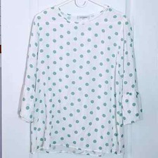 Ces Femme Sage Polka Dot Ruffle Sleeve Top, Size Small, Made in USA, NWT