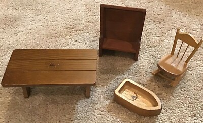 Teddy Bear Story Wooden Dollhouse Furniture Lot Table Boat Rocking Chair Bench