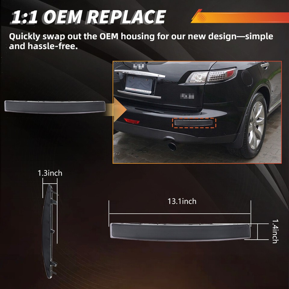 2X Smoke Lens Rear Bumper Tail Reflector Lights For 2003-2008 INFINITI ...