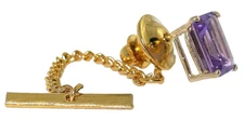 14Kt Yellow Gold Natural 10x8 Emerald Cut Rich Amethyst Gemstone Tie Tack ESTT58