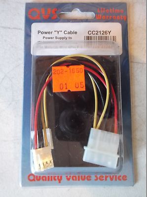 NEW QVS CC2126Y Power Y Cable Supply 4-Pin Male Mini Pin Splitter *FREE SHIP*