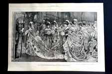 British Royalty 1874 LADIES BEING PRESENTED TO QUEEN VICTORIA Bazar Print