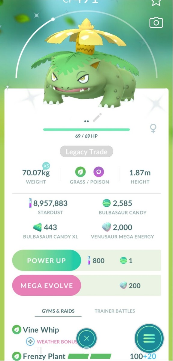 Pokemon Go Shiny Venusaur Legacy Move (Frenzy Plant) | eBay