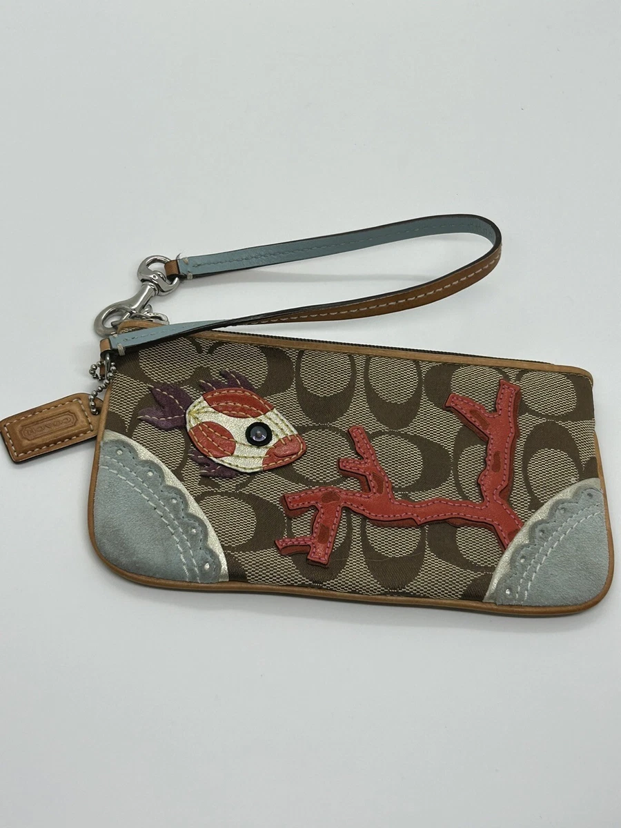 COACH Limited Edition Signature Fish Coral Applique Wristlet purse bag clutch