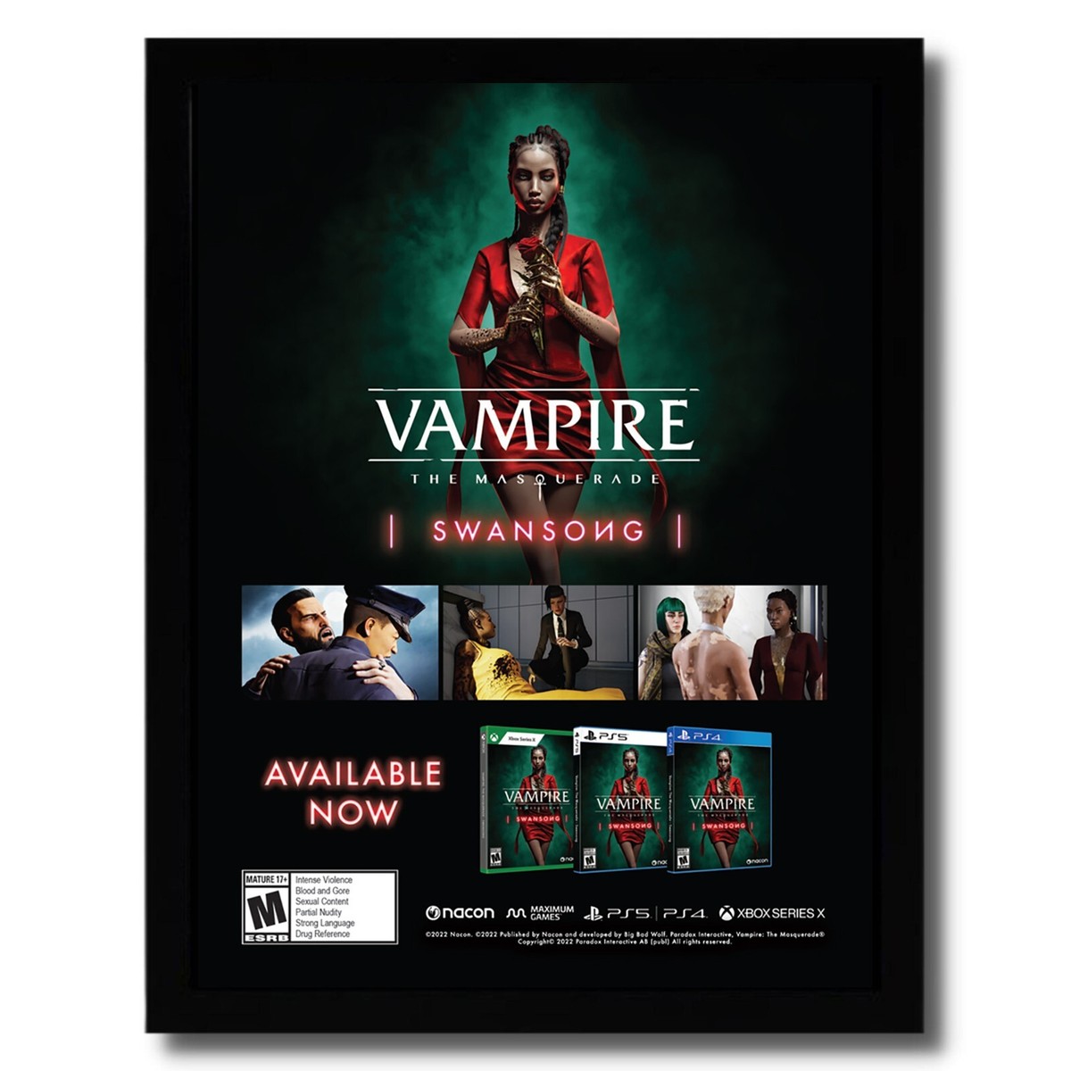 Vampire The Masquerade Swansong Framed Print Ad/Poster PS4 PS5