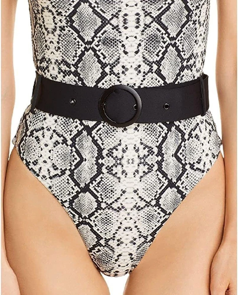 Traje de baño de una pieza Aqua Swim 281167 para mujer con cinturón estampado de serpiente negro/crema mediano Foto 4 de 4