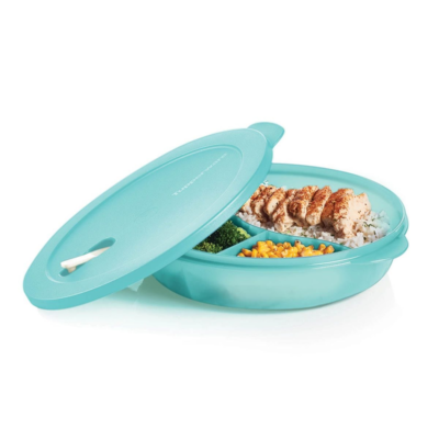 Assiette Compartimentée Tupperware Neuve Avec Couvercle - 3 Compartiments, Diamètre 25 Cm