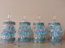 12 Blue Fillable Bottles Baby Shower Decoration Favors Prizes or Games Boy