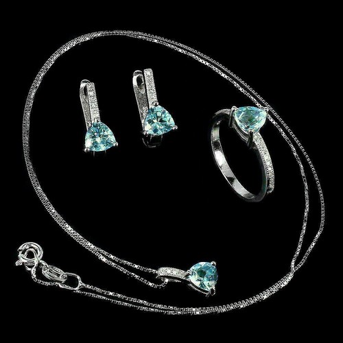 Sterling Silver Earring Necklace Ring Topaz Genuine Natural Gems Size P 1/2 US 8 - Picture 4 of 24