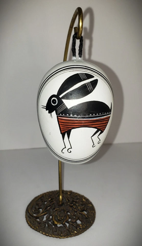 Ornamento de sonajero de calabaza animal pintado a mano FIRMADO por ROBERT RIVERA Mimbre Rabbit Foto 3 de 4