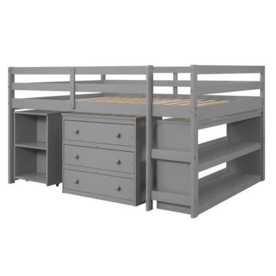 Multifunctional Solid Wooden Structure Low Study Full Loft Bed - Capacity 250lbs