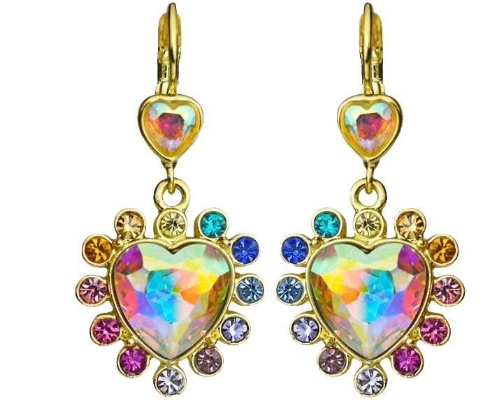 Kirks Folly Rainbow Bridge Forever Loved Heart Leverback Earrings in Gold Tone