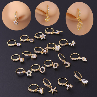Stainless Steel Nose Rings Crystal Bone Stud Tragus Cartilage Hoop