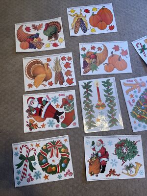 12 Sheets Creative Horizons Christmas And Fall Window Clings Vintage 1995 New