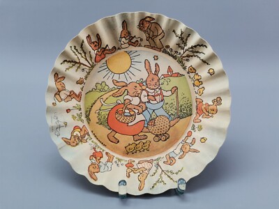 DDR Osterteller E. Reinhardt Pappteller Hasen farbig D= 20 cm antik Sammlerstück