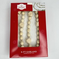 Holiday Time Natural Wood Bead and Jute Tassel Garland 6 Ft