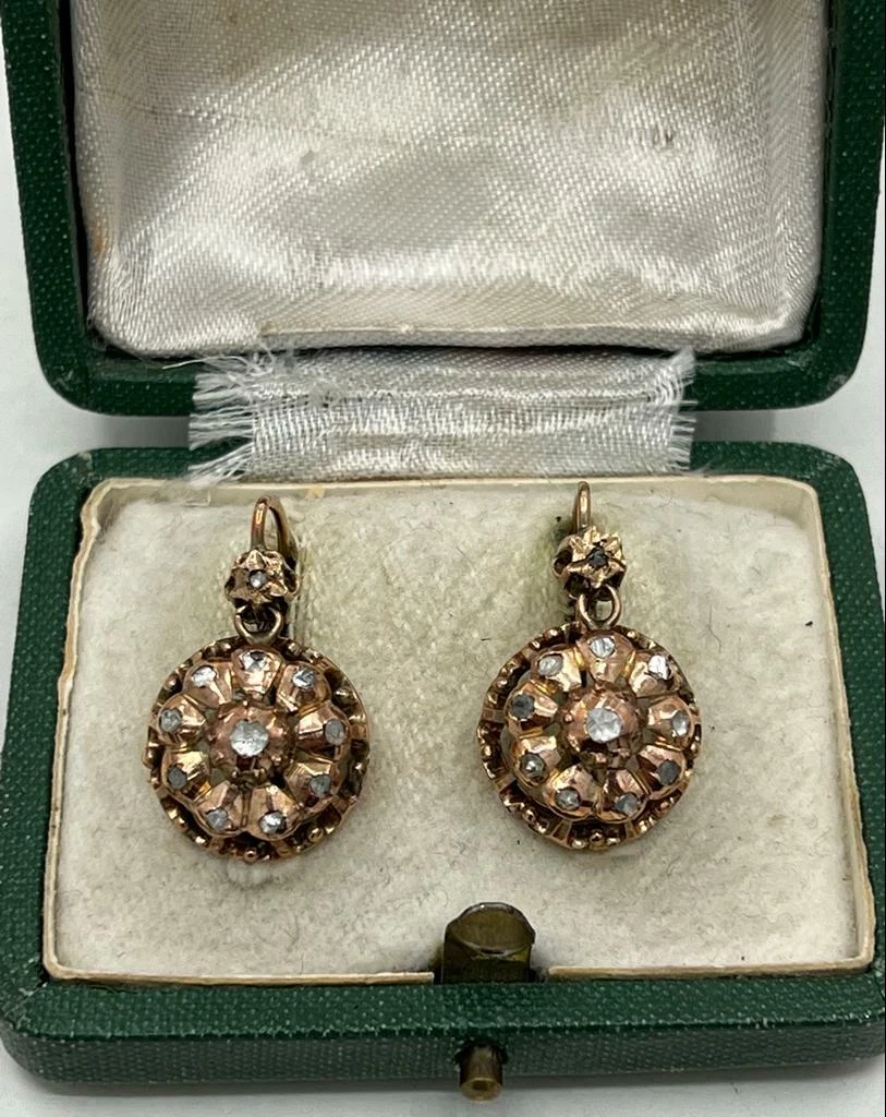 Antique Victorian Earrings 14k Gold Diamond Estate Jewelry