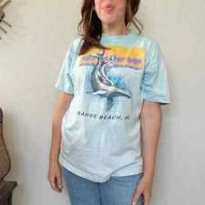 Vintage 80s Whales Orange Beach Alabama Blue Screen Stars Single Stitch Tee XL