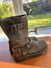 Dr. Martens Anistone Hi Biker Boot Size UK 6 brown leather Excellent Doc DMs