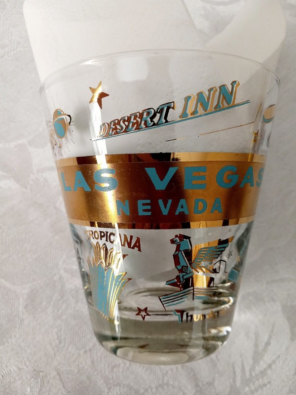 MCM Las Vegas Casinos Cocktail Glass Gold / Aqua Blue Dunes Stardust  Sands etc