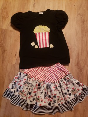 girls Dash of Glitter boutique 2 piece skirt set size 4XL 7/8 popcorn movies