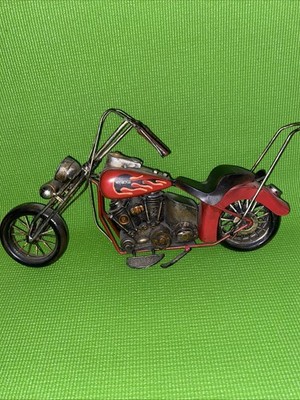 Vintage Retro Style Tin Metal Decorative Red Chopper Motorcycle Model 17'' x 8''