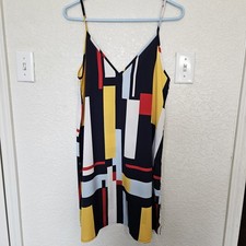 Slip Dress double v-neck colorblock print size large 8/10 colorful casual party