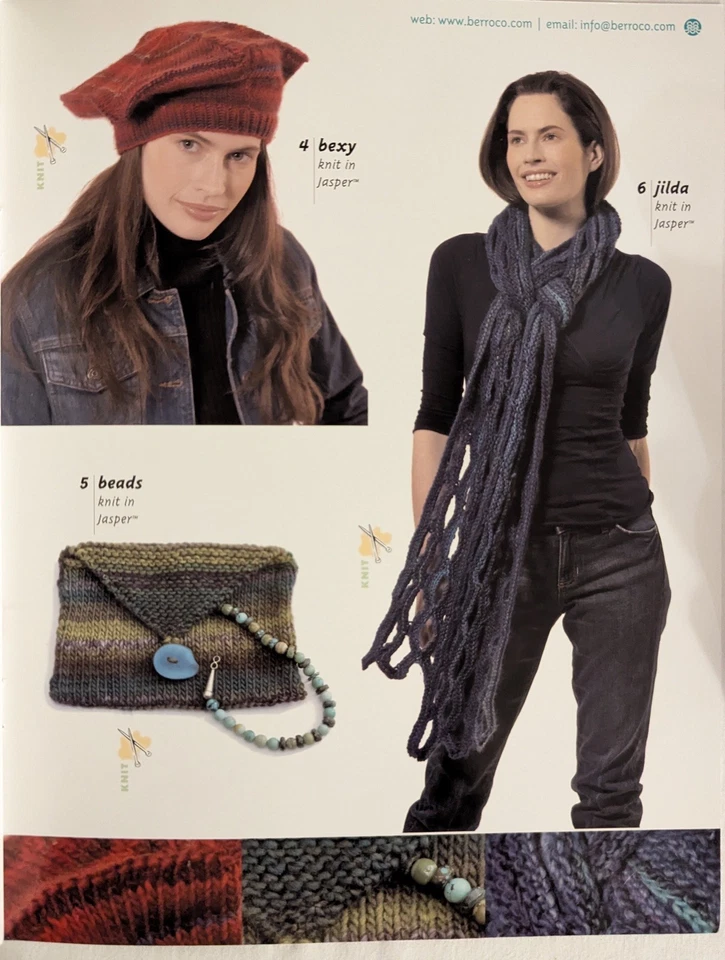 Berroco 266 Jasper Purse Scarf Hat Long Sweater Knitting Knit Pattern Book - Image 4 of 4