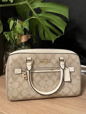 Authentic COACH Shoulder Bag Rowan Satchel In Signature Canvas White 