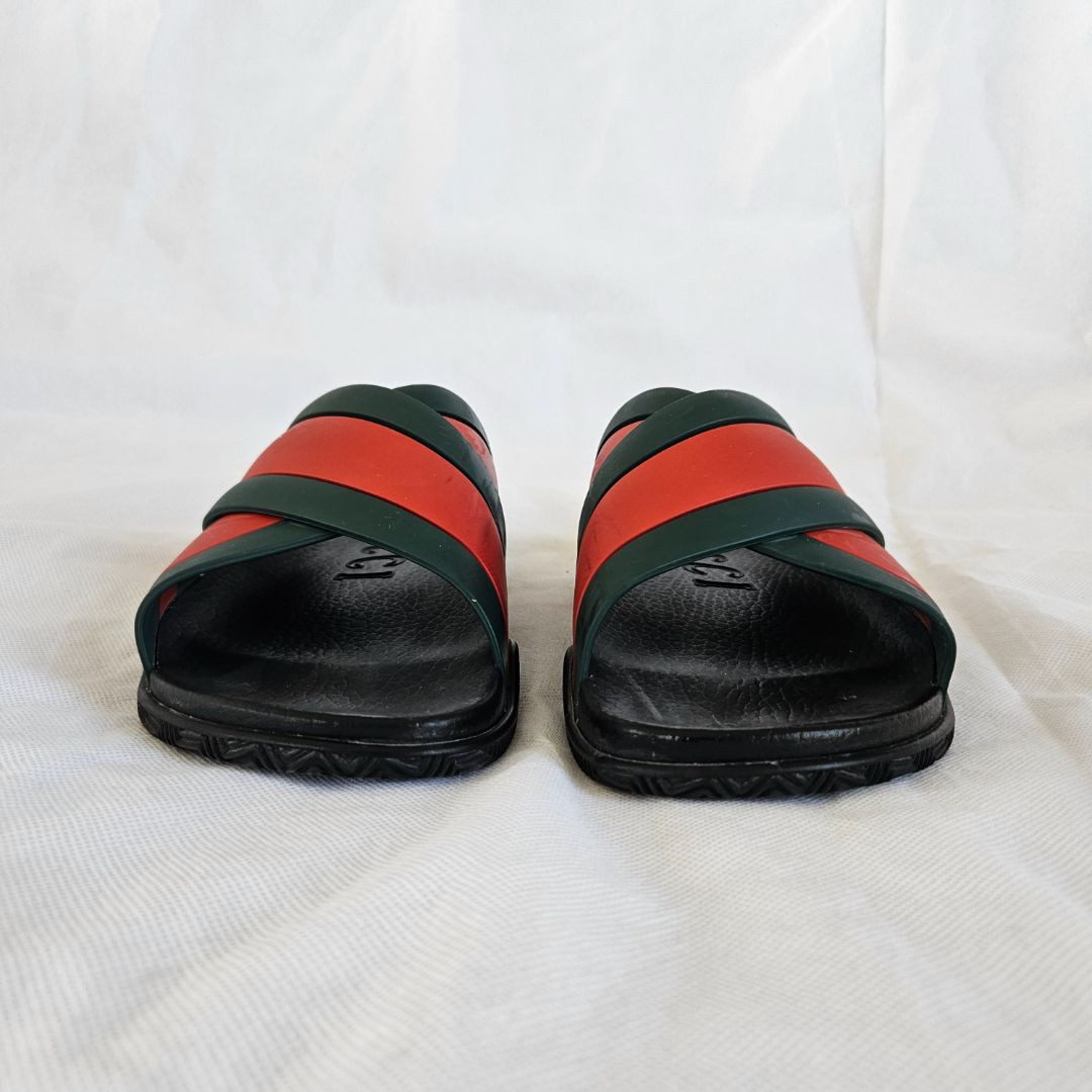 Gucci rubber black, green red criss cross flat sandals, 6 | eBay