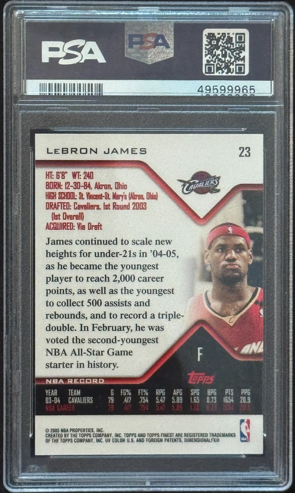 2004 LeBron James #23 Finest PSA 9 MINT view 2