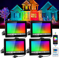 4 Pack 30W RGB LED Flood Light Outdoor Smart Bluetooth Color Changing IP66