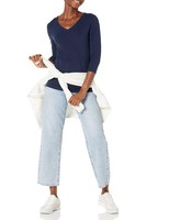 Damen T-Shirt 3/4-ÄRmel V-Ausschnitt Marineblau Xl Amazon Essentials