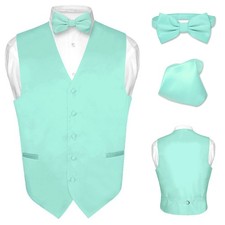 Men's Dress Vest BOWTie Hanky AQUA GREEN Color Bow Tie Set for Suit or Tuxedo