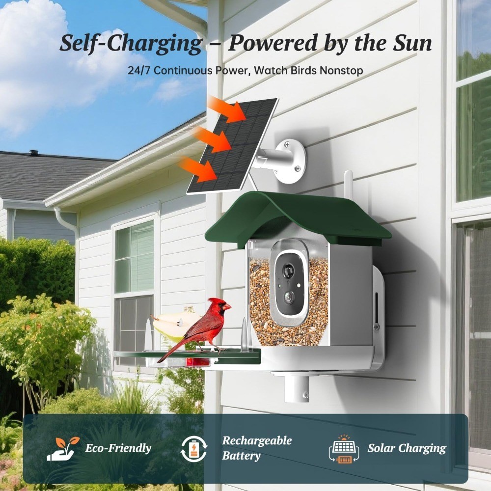 Smart Bird Feeder with Camera 2K HD AI Identify Bird Species Solar Panel Powered