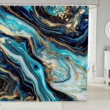 Marble Shower Curtain Teal Marbling Waterproof 72"W x 72"L Pack of 1 Blue