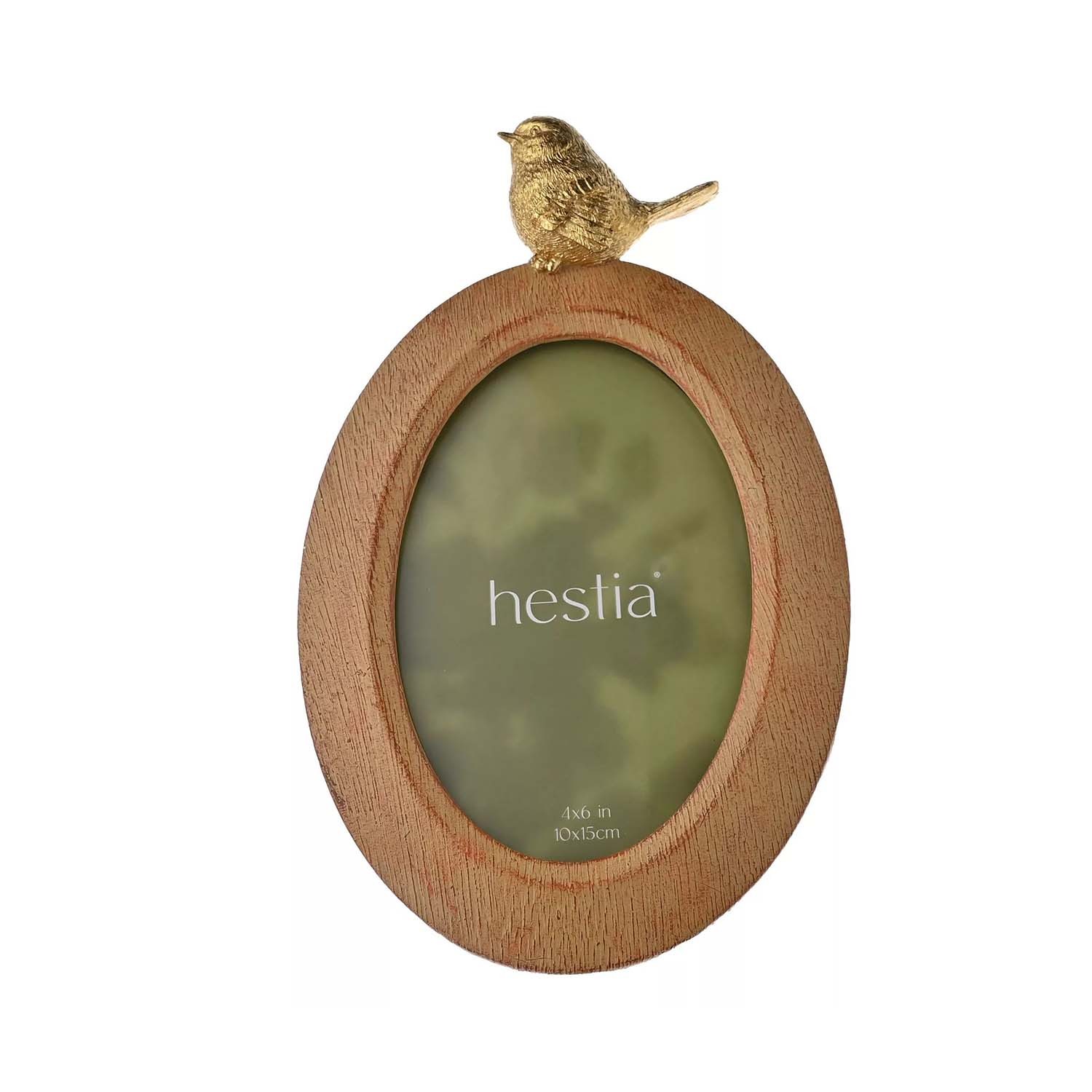 Oval Frame Resin Wood Effect Gold Bird 4"" x 6"" Picture Photo Frame Home Decor