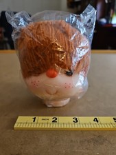 Vtg Westrim Crafts 4" MITZY W/ Yarn Hair Rust Orange Doll Head 1 Hand Blue Eye