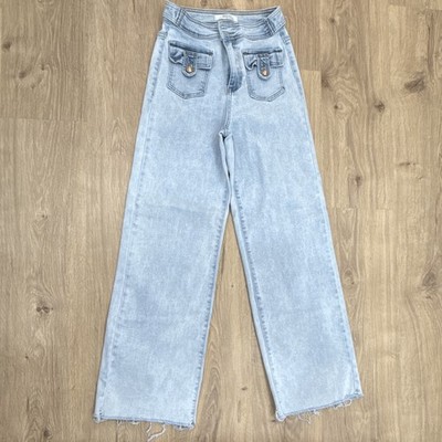 Redial Women s Light Wash High Rise Wide-Leg Denim Jeans Blue Size S/36