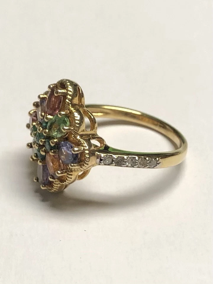 Anillo mezcla de zafiros y diamantes - Placa de oro de plata de ley 925 | Gemas naturales Foto 4 de 4