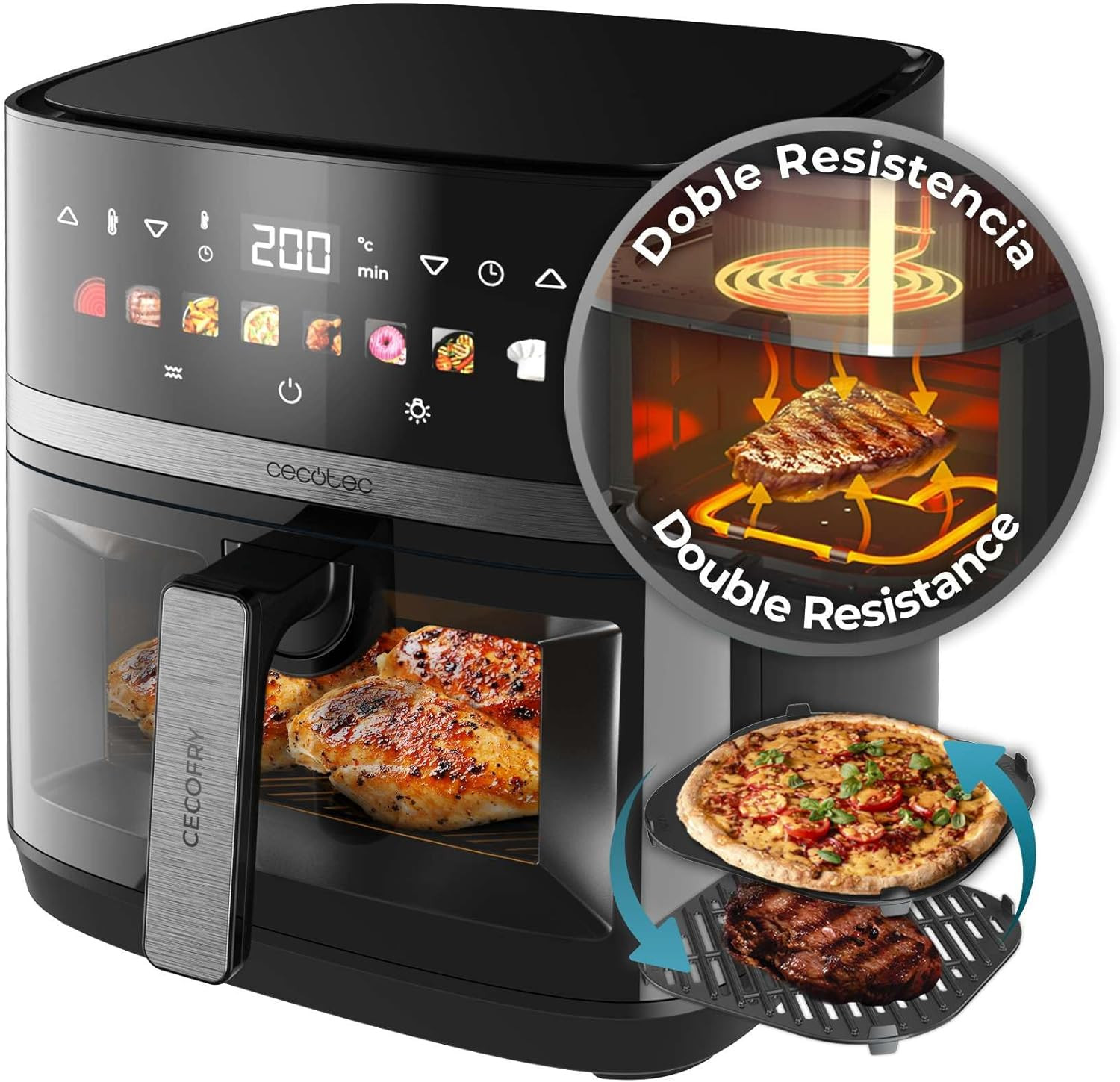 Friggitrice Ad Aria 8 Litri - Air Fryer Cecofry&Grill Duoheat 8000. 2200W, Doppi
